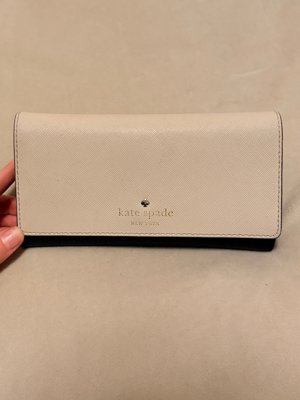 kate spade New York Cream and Black Leather Continental Wallet